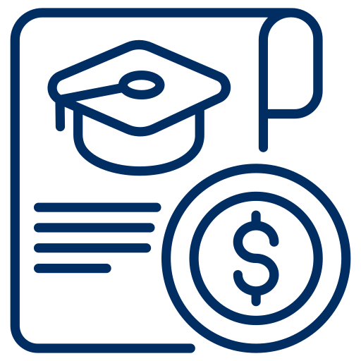 Graduation cap and dollar sign graphic representing scholarships for education.