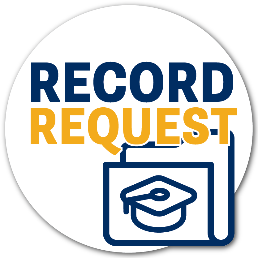 A white circle with a navy folder icon and gold and navy text reading "Record Request"