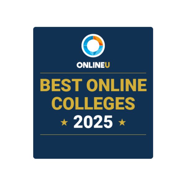 A graphic from OnlineU noting the best online colleges 2025