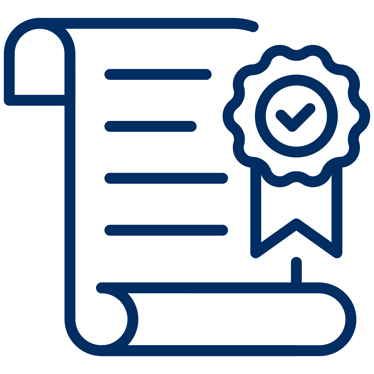 A certificate icon, illustrating a document awarded for achievements or qualifications.