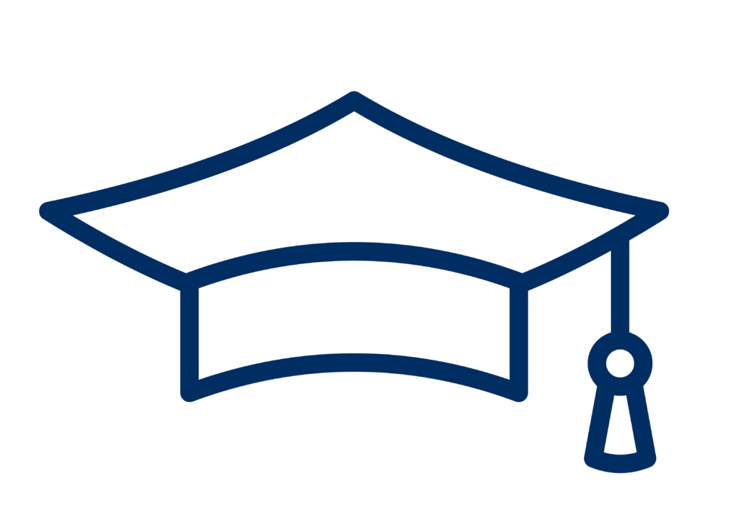 a blue line drawing of a graduation cap