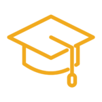a yellow line drawing of a graduation cap