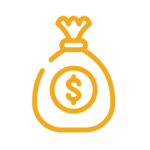 a yellow line drawing of a bag of money