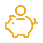 a yellow line drawing of a piggy bank
